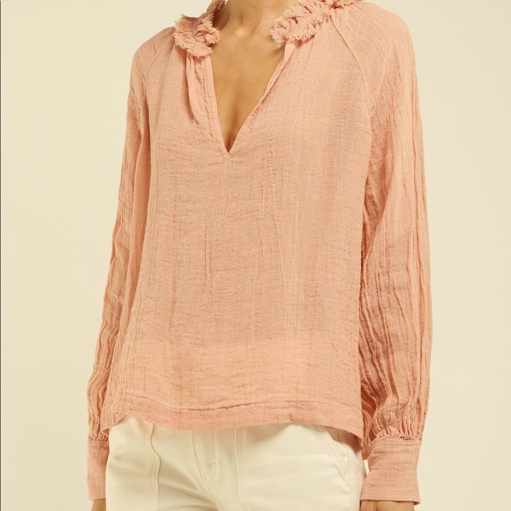 Gorgeous linen Masscob Morant top in peach, large